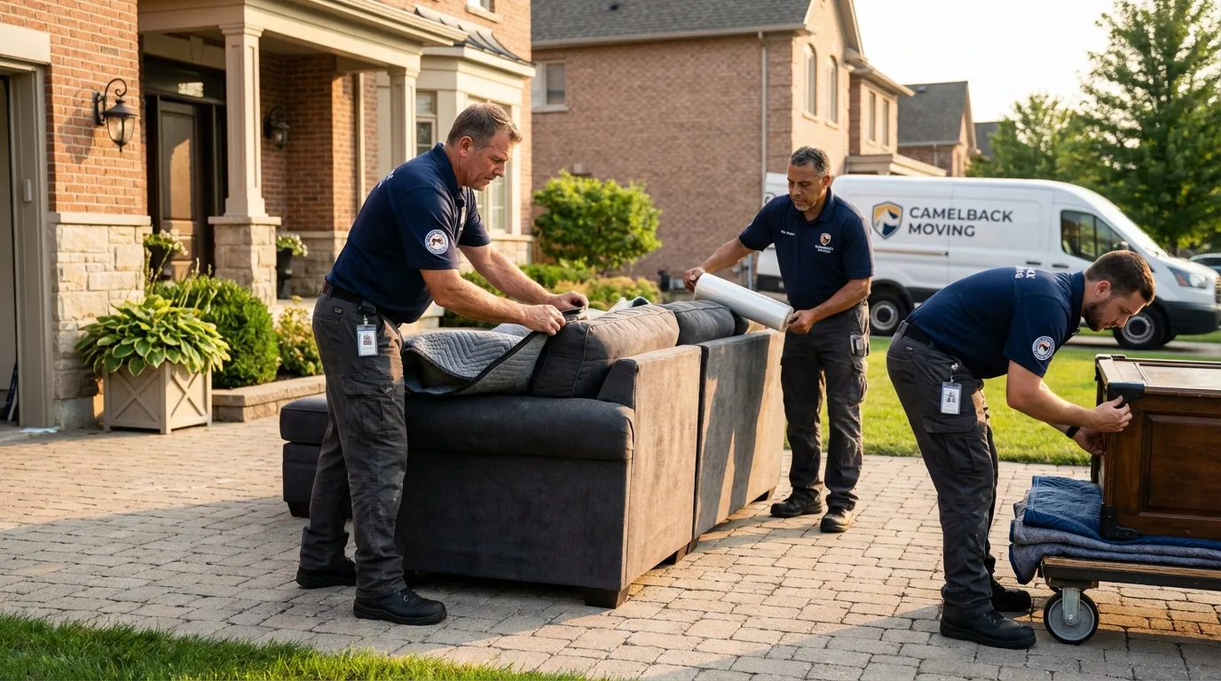 Large estate moving crew wrapping furniture in Denmark, ME